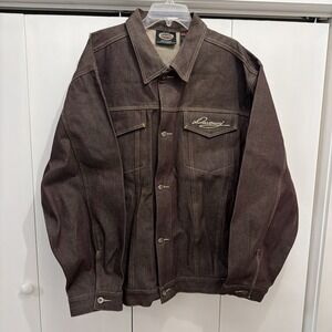 VTG Y2K Davoucci‎ BROWN Denim Jean Jacket Trucker Button Heavyweight Men's XXXL